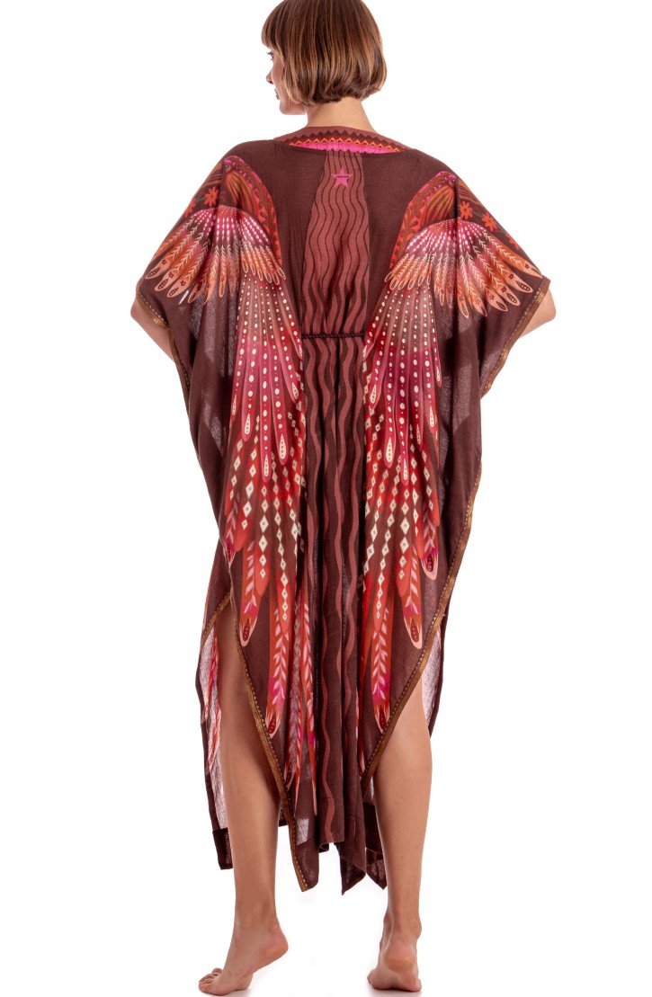 Long Caftan Dress Wings Print