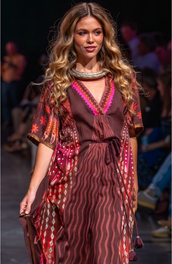 Long Caftan Dress Wings Print