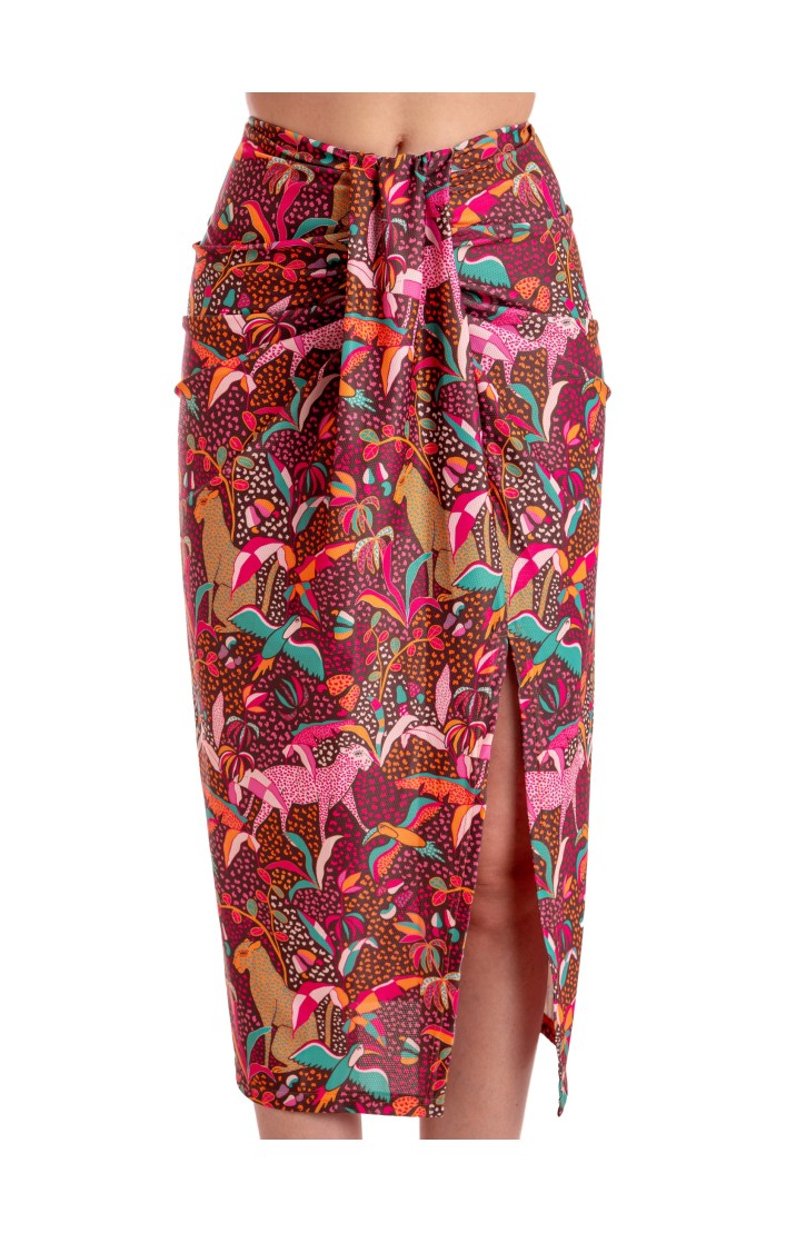 LONGUETTE SKIRT WITH SLIT TROPICAL PRINT
