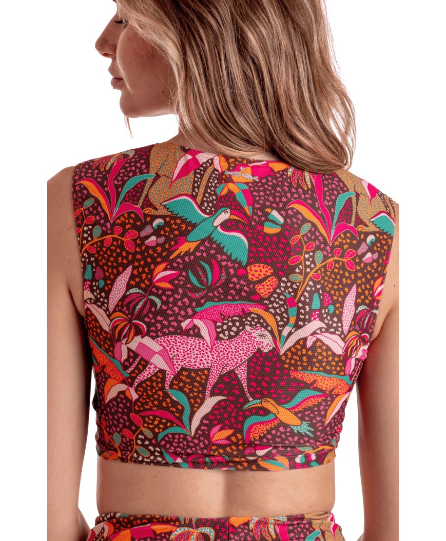 CRISSCROSS TOP TROPICAL PRINT