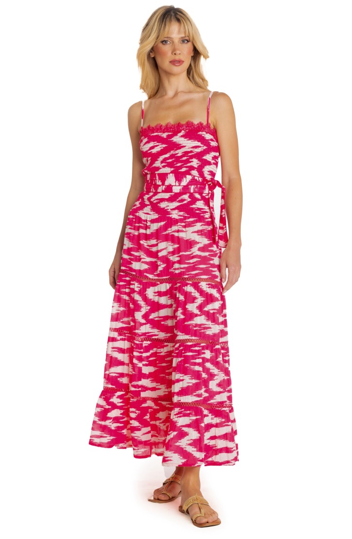 LONG DRESS WITH BELT CLOUD PRINT