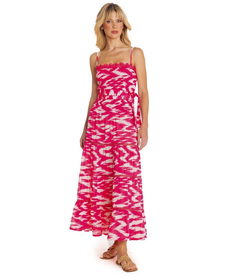 LONG DRESS WITH BELT CLOUD PRINT