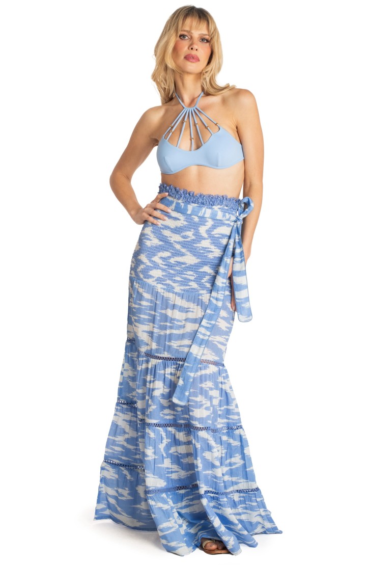 LONG DRESS WITH BELT CLOUD PRINT
