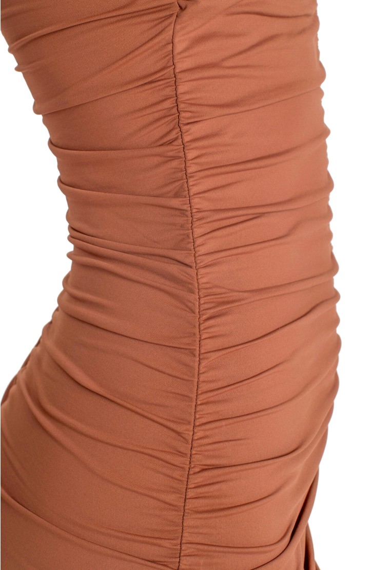 RUFFLED SHEATH DRESS WITH BEADS SOLID COLOR