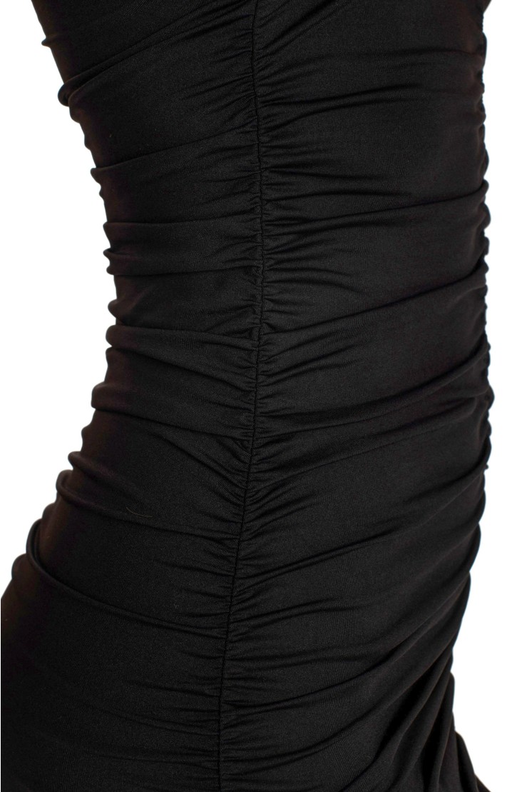 RUFFLED SHEATH DRESS WITH BEADS SOLID COLOR