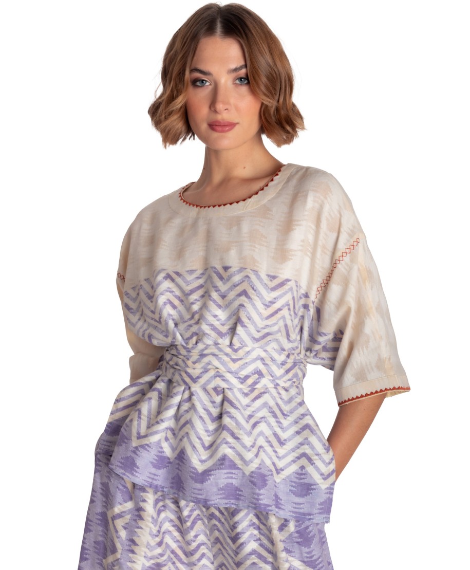 BLOUSE WITH BELT BEAUTIFUL TREE PRINT