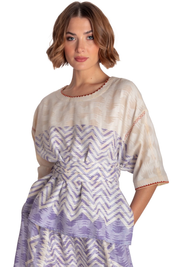 BLOUSE WITH BELT BEAUTIFUL TREE PRINT