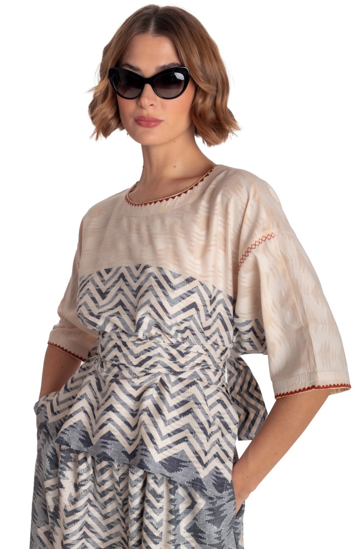 BLOUSE WITH BELT BEAUTIFUL TREE PRINT