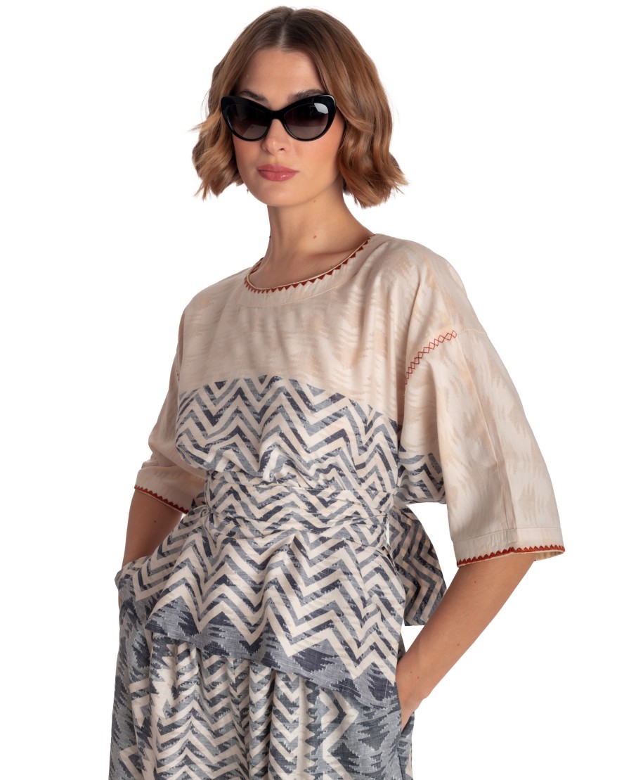BLOUSE WITH BELT BEAUTIFUL TREE PRINT