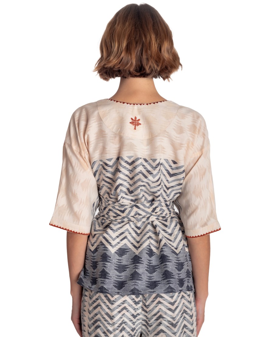 BLOUSE WITH BELT BEAUTIFUL TREE PRINT