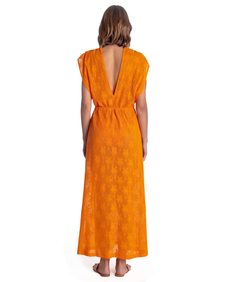 Long Gilet Dress Palm Embroidery