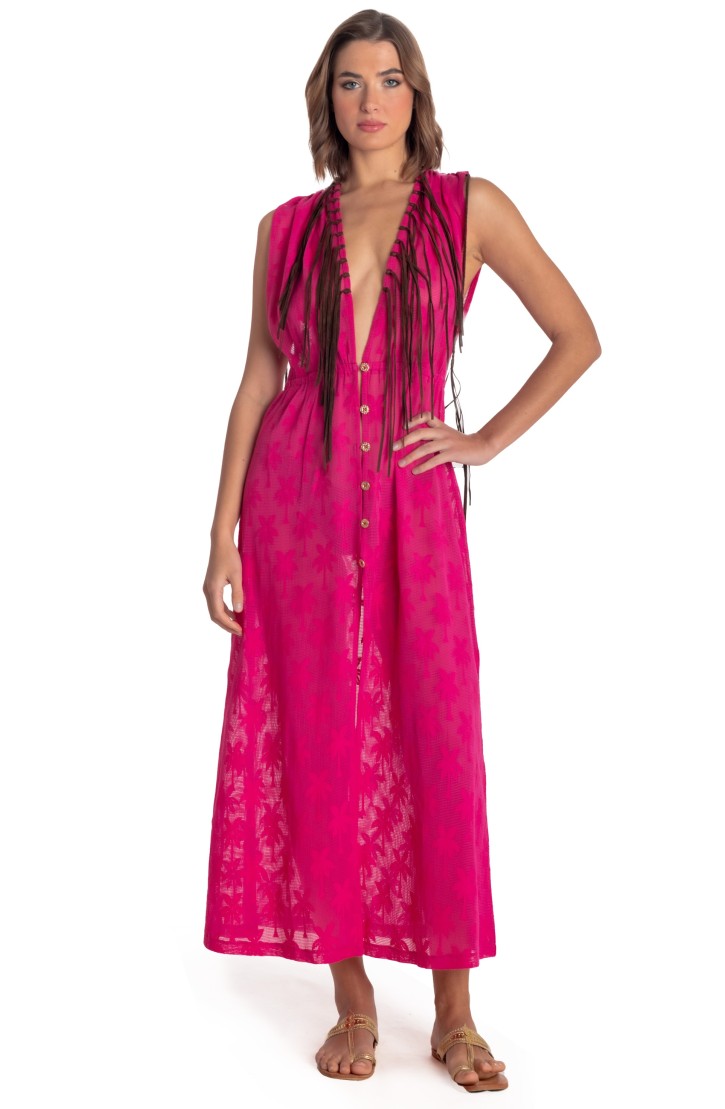 Long Gilet Dress Palm Embroidery