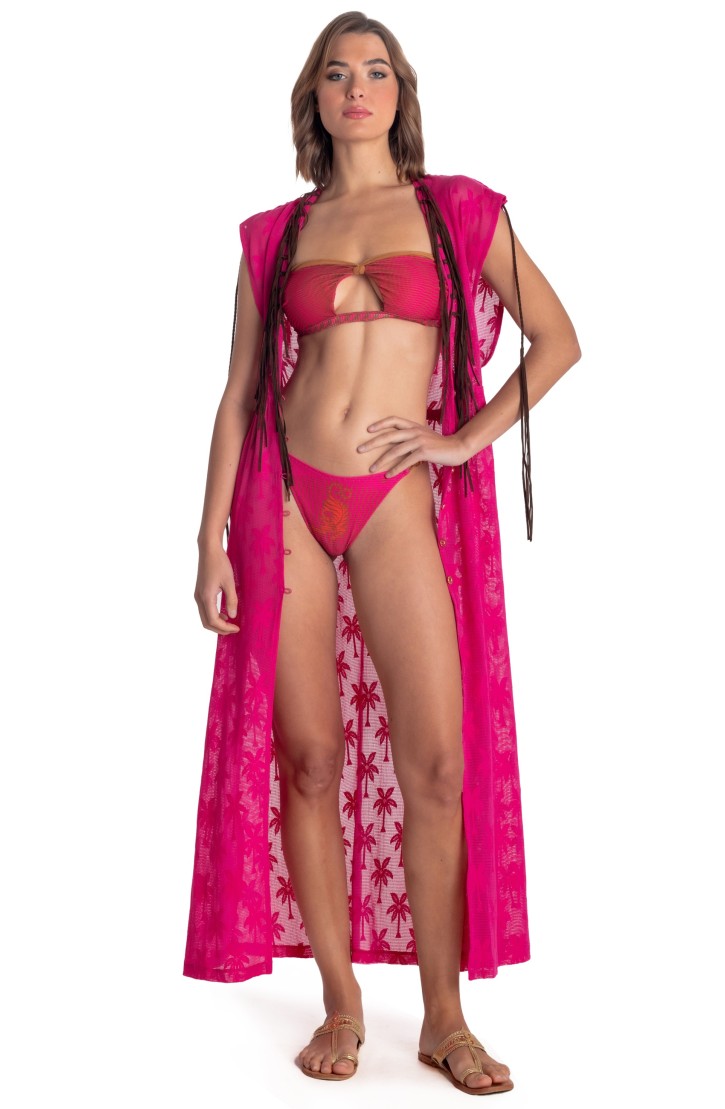 Long Gilet Dress Palm Embroidery