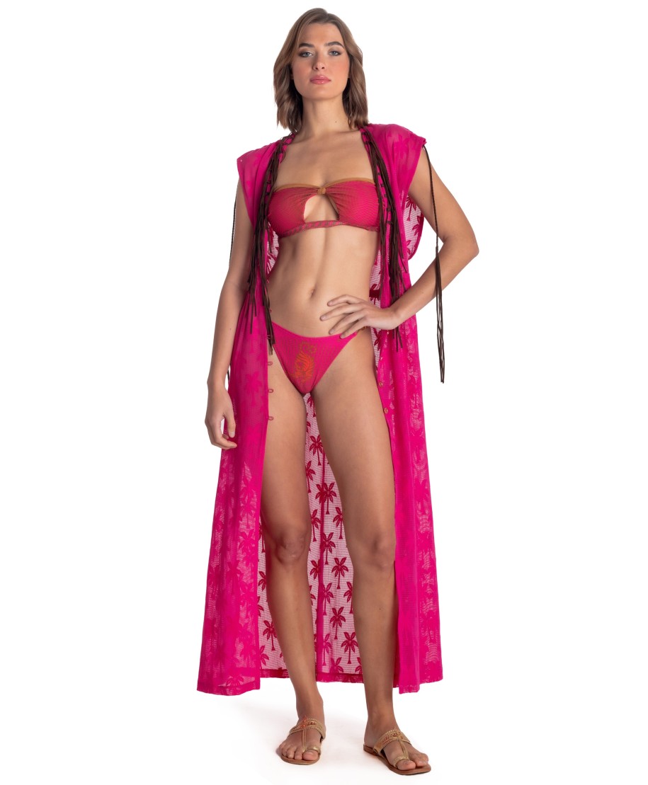 Long Gilet Dress Palm Embroidery