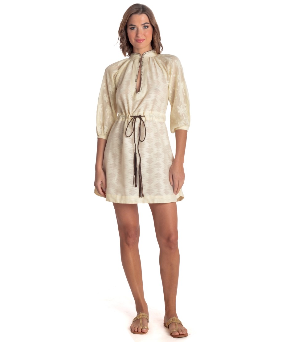 Jacquard Short Dress Palm Embroidery