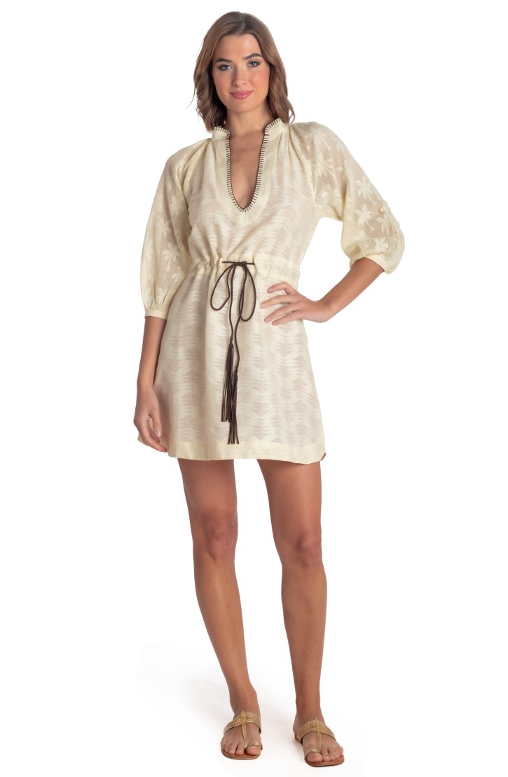 Jacquard Short Dress Palm Embroidery