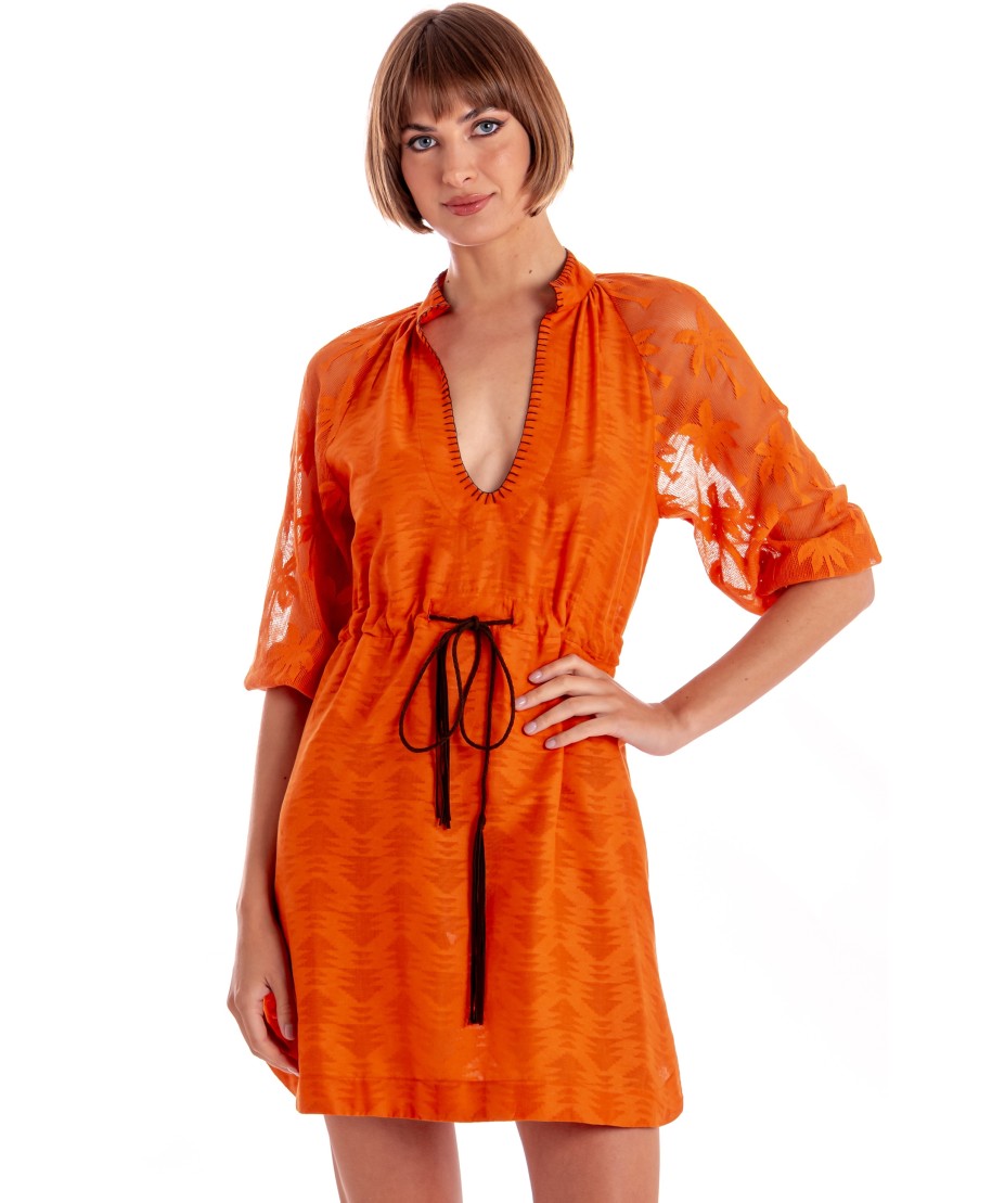 Jacquard Short Dress Palm Embroidery