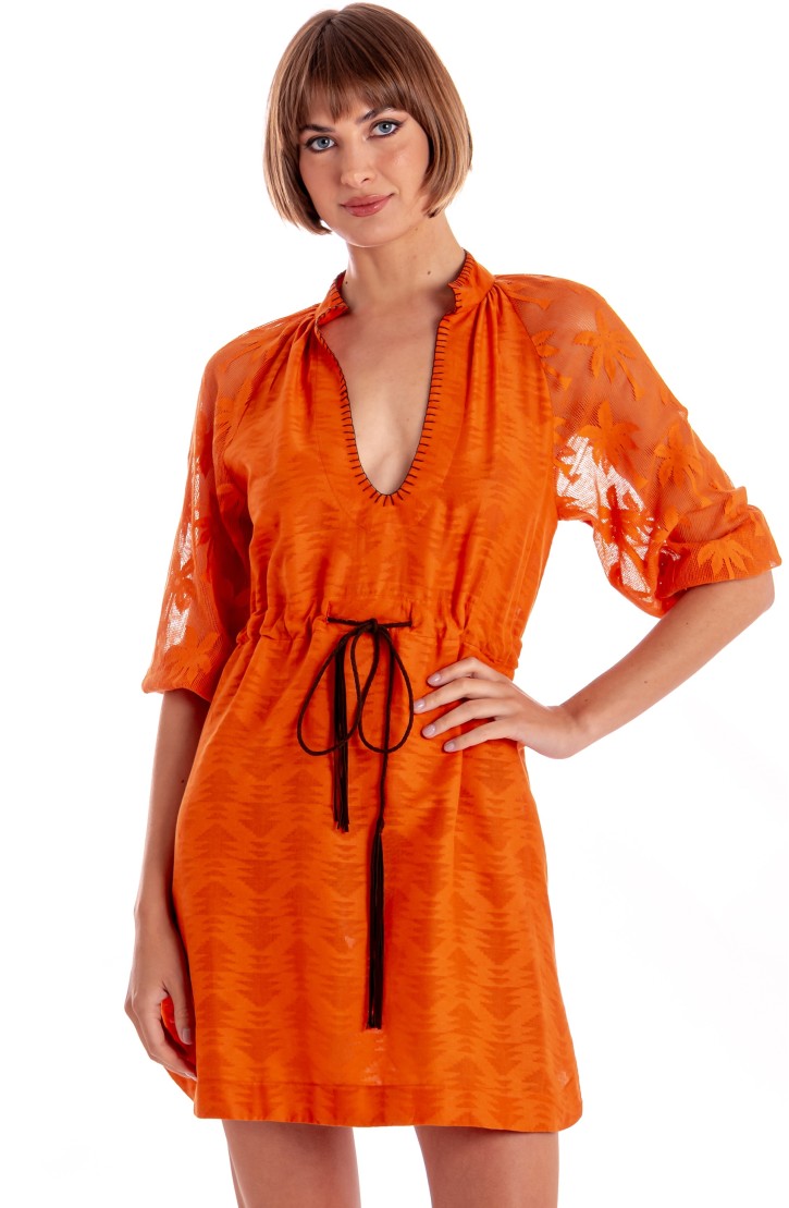 Jacquard Short Dress Palm Embroidery