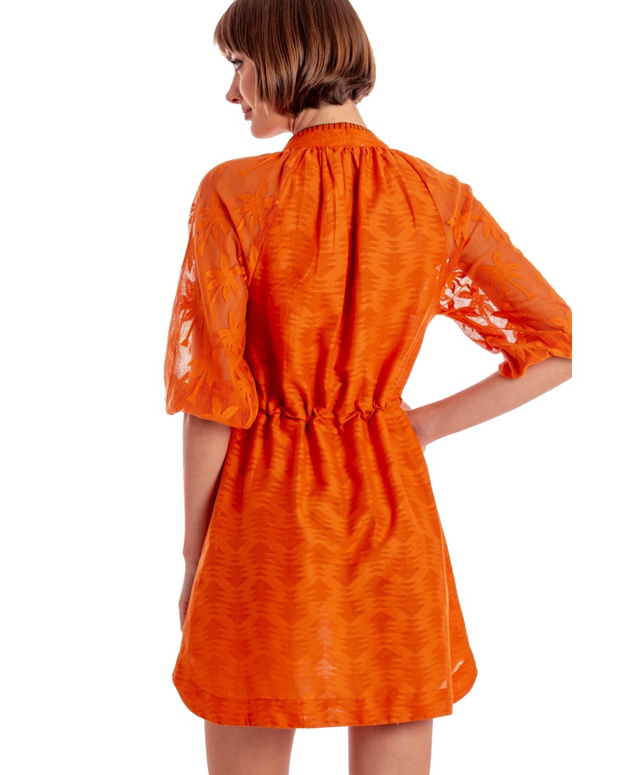 Jacquard Short Dress Palm Embroidery