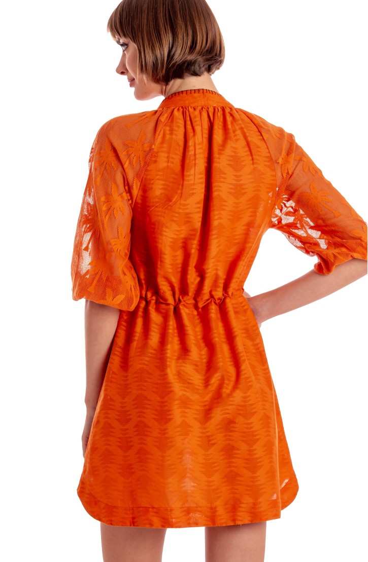 Jacquard Short Dress Palm Embroidery