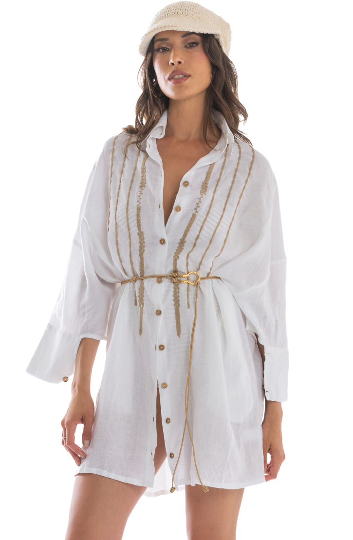 Embroidered Linen Shirt Dress