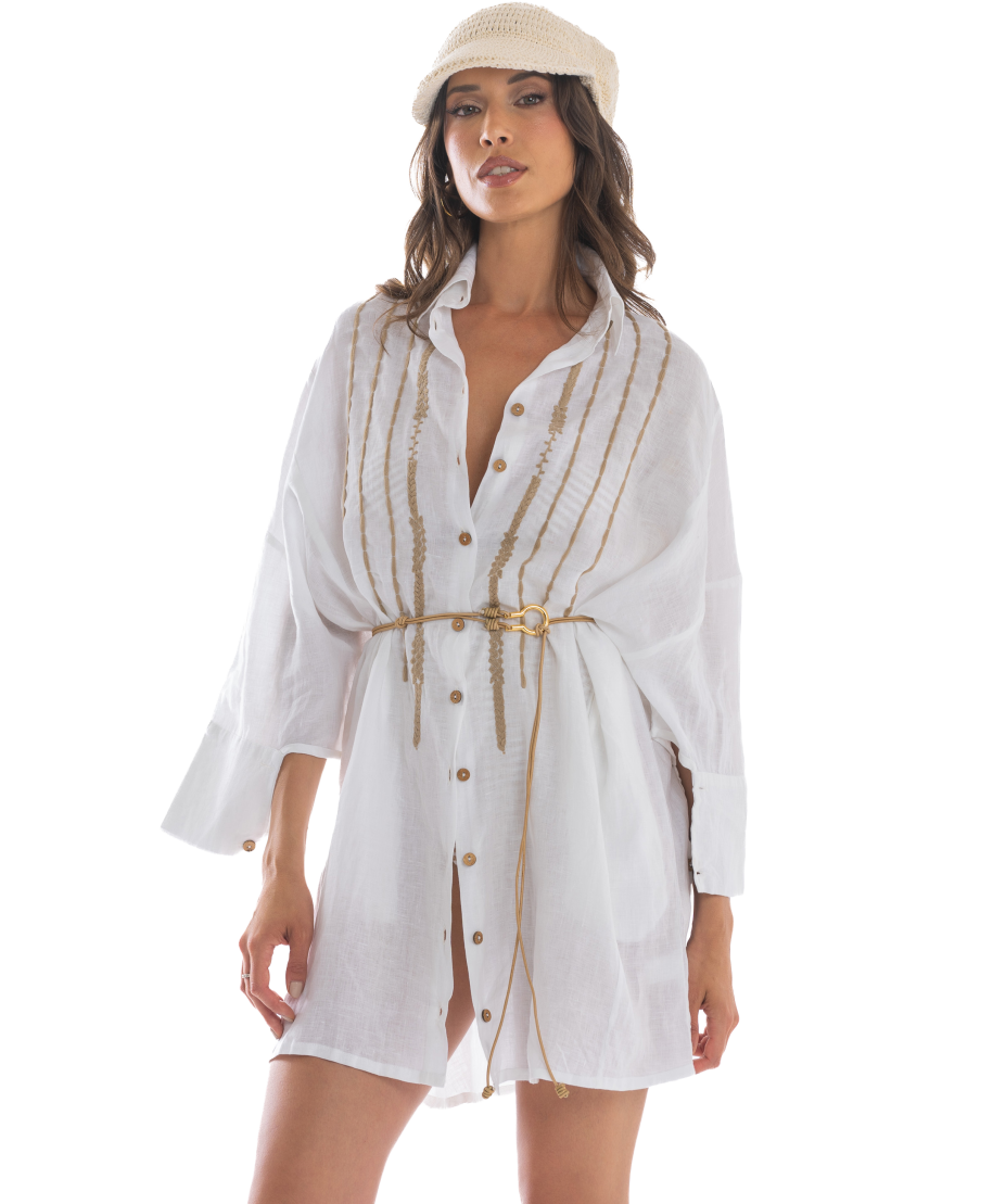 Abito Camicia Ricamato Lino