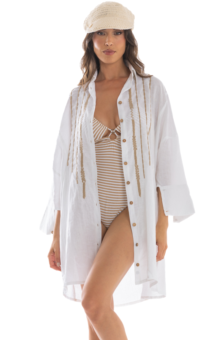 Abito Camicia Ricamato Lino