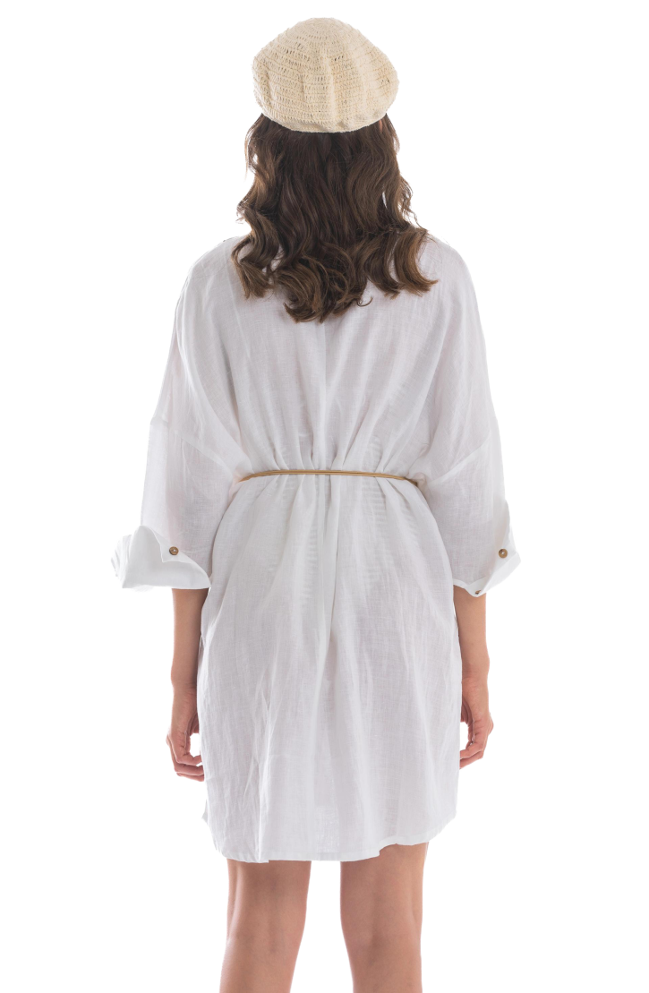 Embroidered Linen Shirt Dress