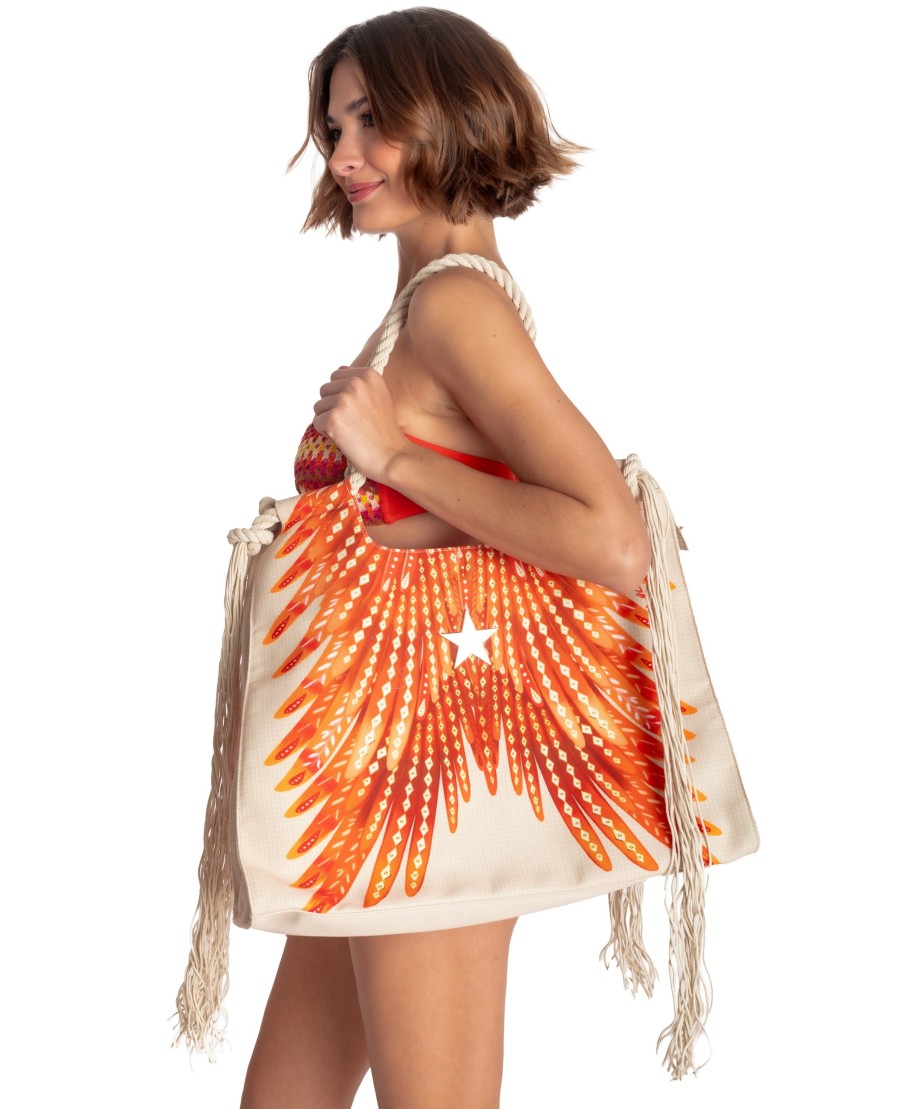 BORSA SHOPPER GRANDE CON FRANGE STAMPA WINGS