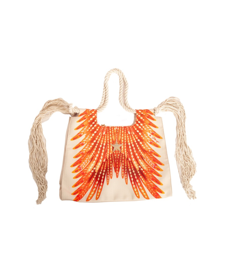 LARGE FRINGED SHOPPER BAG WINGS PRINT