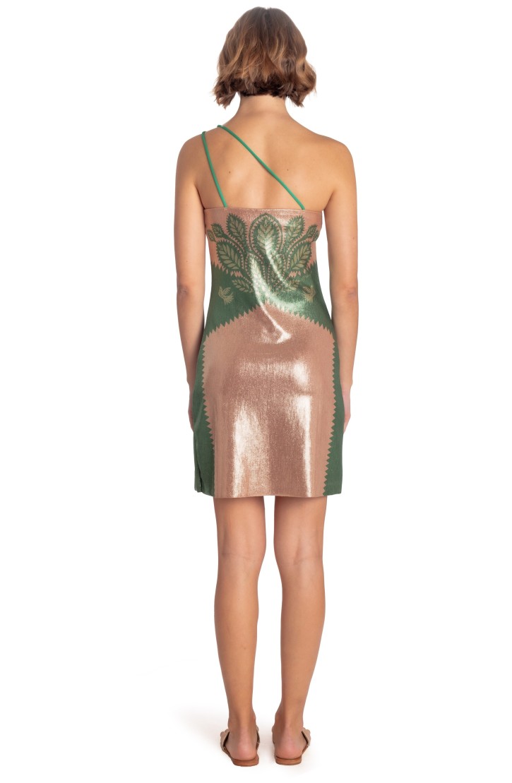 One-shoulder Lamé Dress Beautiful Tree Print