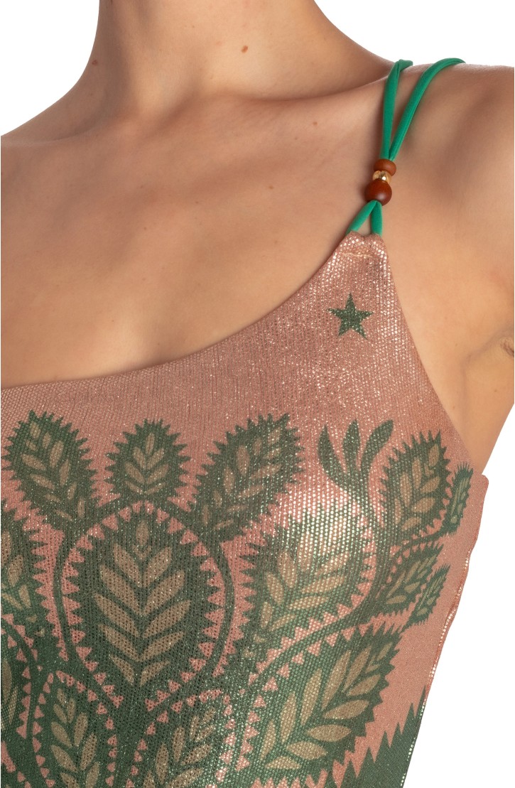 One-shoulder Lamé Dress Beautiful Tree Print