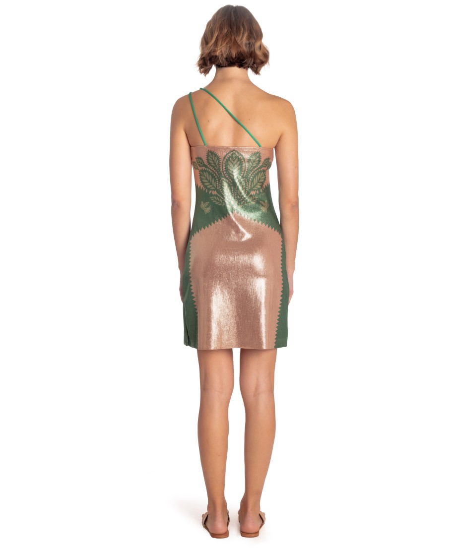 One-shoulder Lamé Dress Beautiful Tree Print