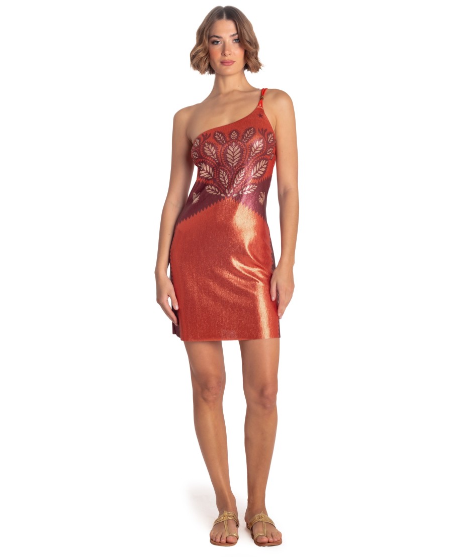 One-shoulder Lamé Dress Beautiful Tree Print