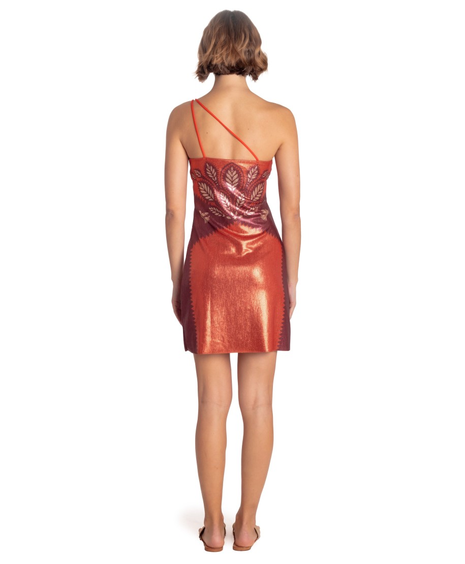 One-shoulder Lamé Dress Beautiful Tree Print