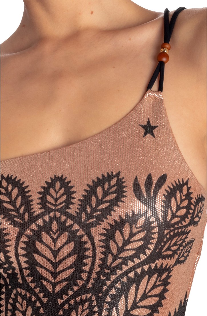 One-shoulder Lamé Dress Beautiful Tree Print