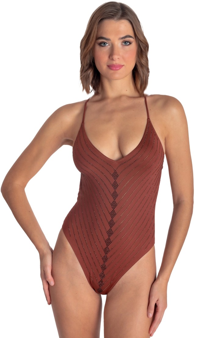 PADDED ONE-PIECE SWIMMING COSTUME WITH CRYSTALS
