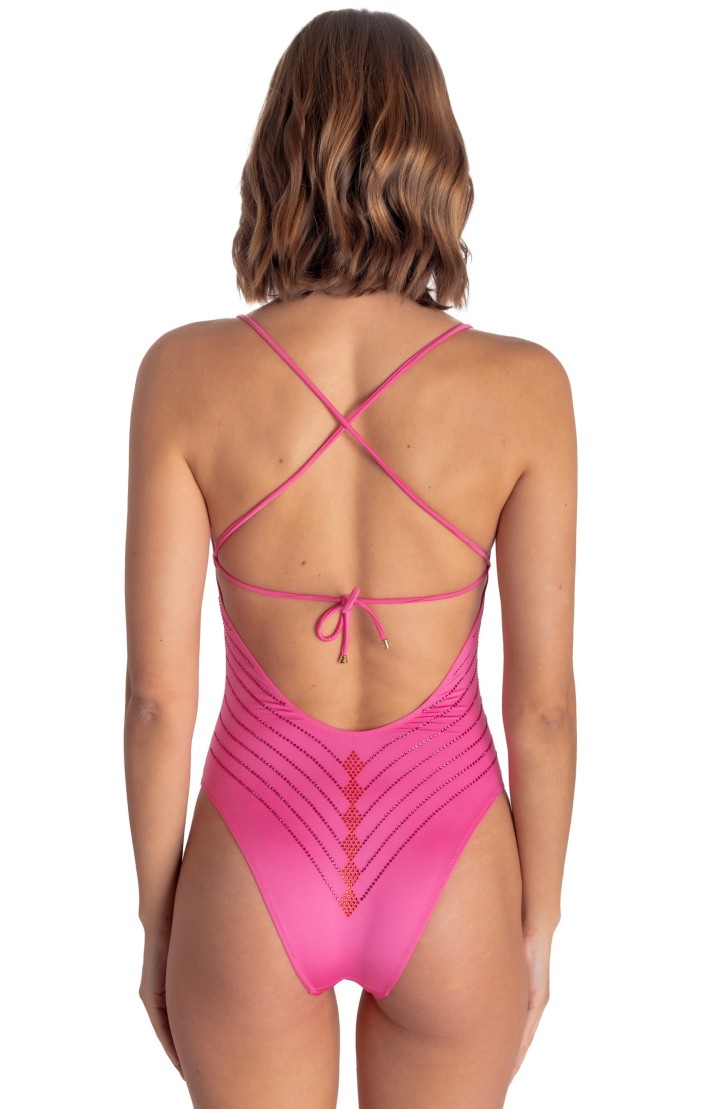 PADDED ONE-PIECE SWIMMING COSTUME WITH CRYSTALS
