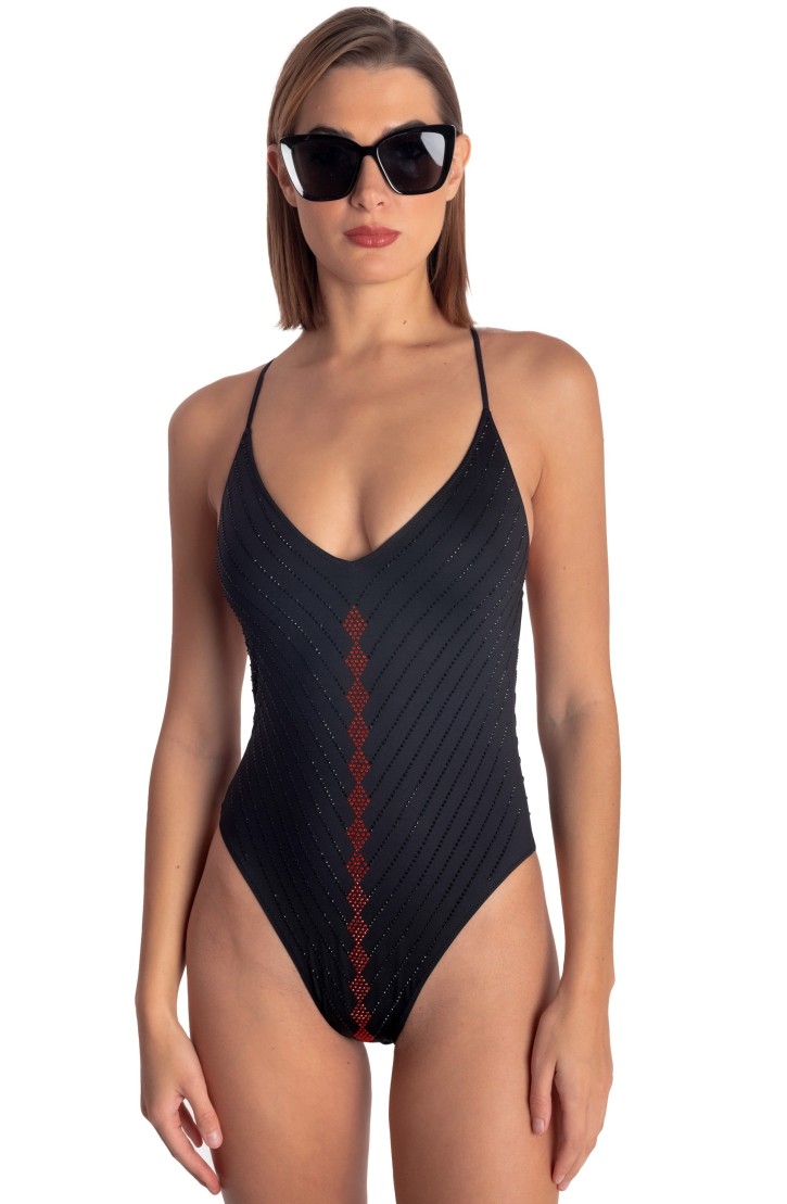 PADDED ONE-PIECE SWIMMING COSTUME WITH CRYSTALS