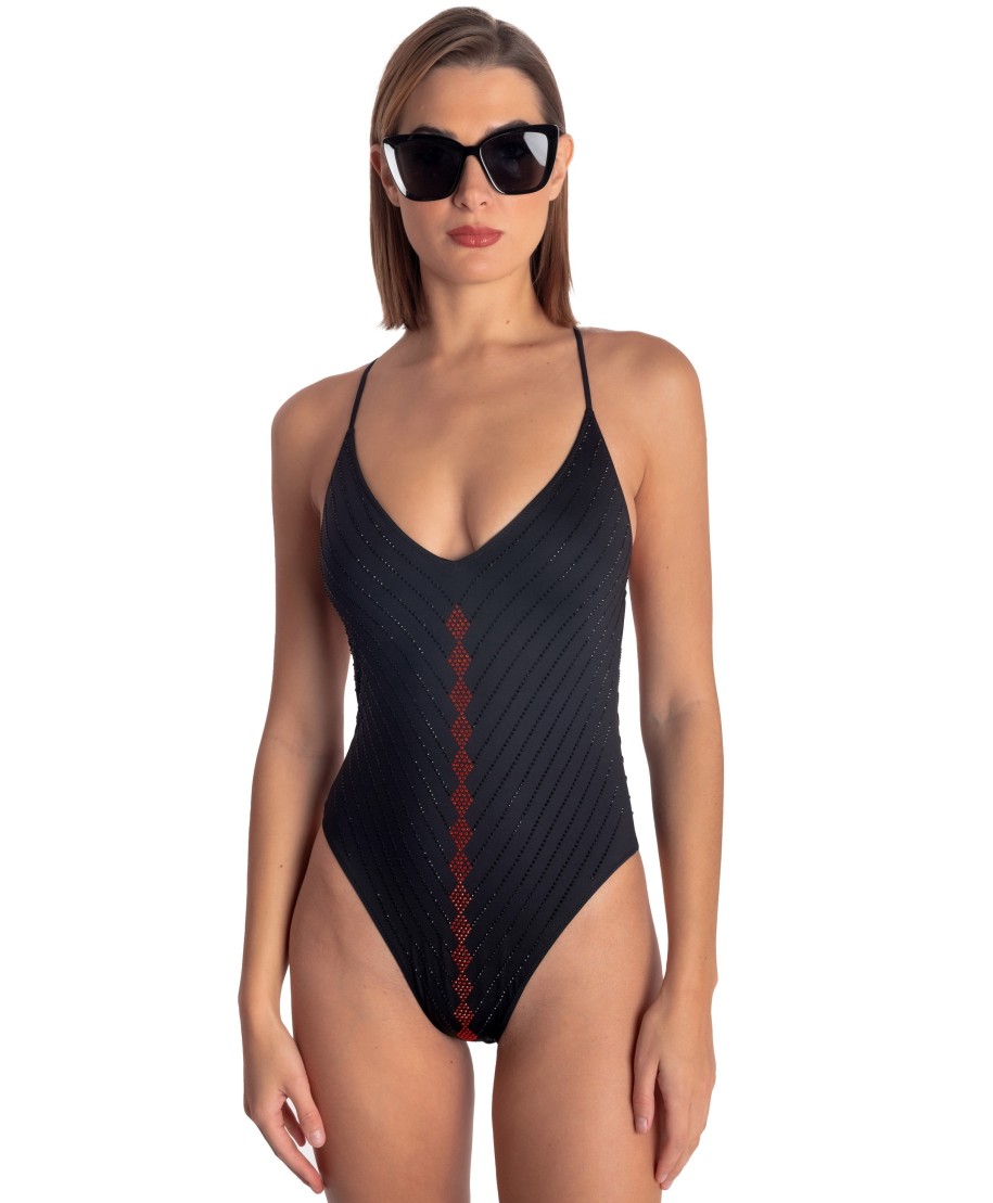 PADDED ONE-PIECE SWIMMING COSTUME WITH CRYSTALS