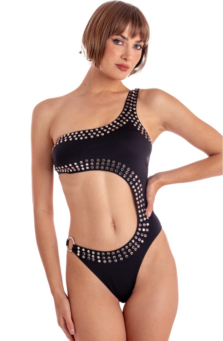 ASYMMETRICAL SWIMSUIT WITH MIRROR CRYSTALS