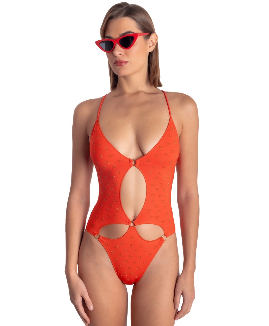 PADDED ONE-PIECE SWIMSUIT WITH MICRO PALM STUDS
