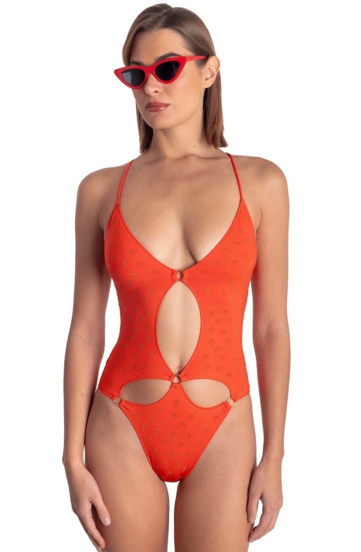 PADDED ONE-PIECE SWIMSUIT WITH MICRO PALM STUDS