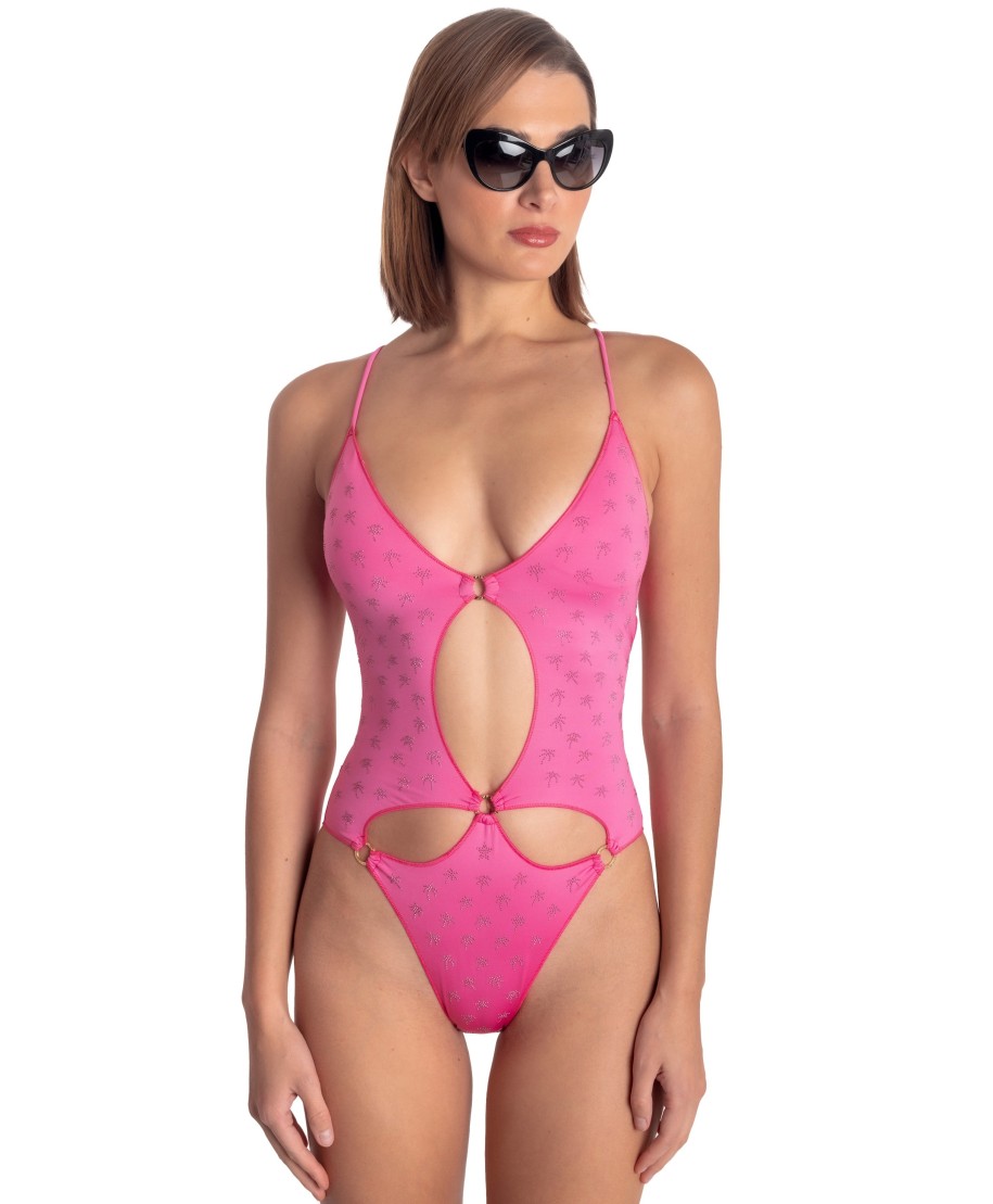 PADDED ONE-PIECE SWIMSUIT WITH MICRO PALM STUDS