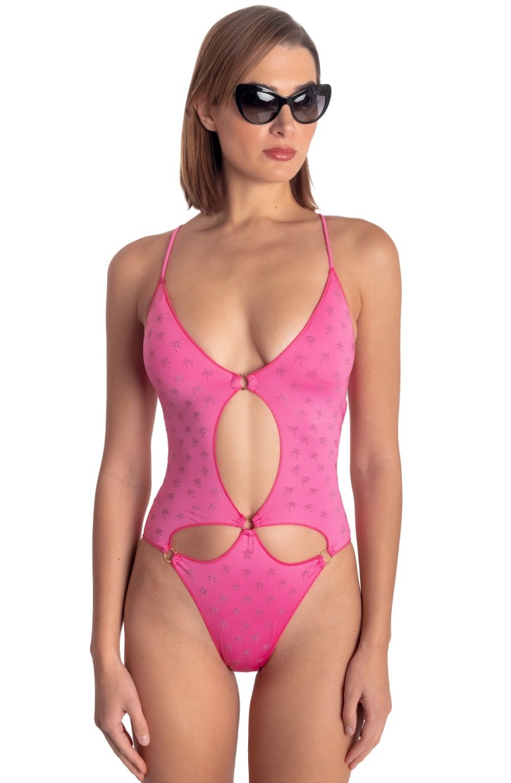 PADDED ONE-PIECE SWIMSUIT WITH MICRO PALM STUDS