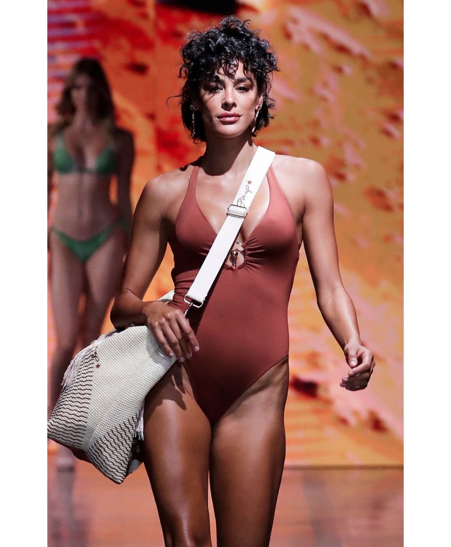 One-piece Solid Color Swimsuit With Accessory