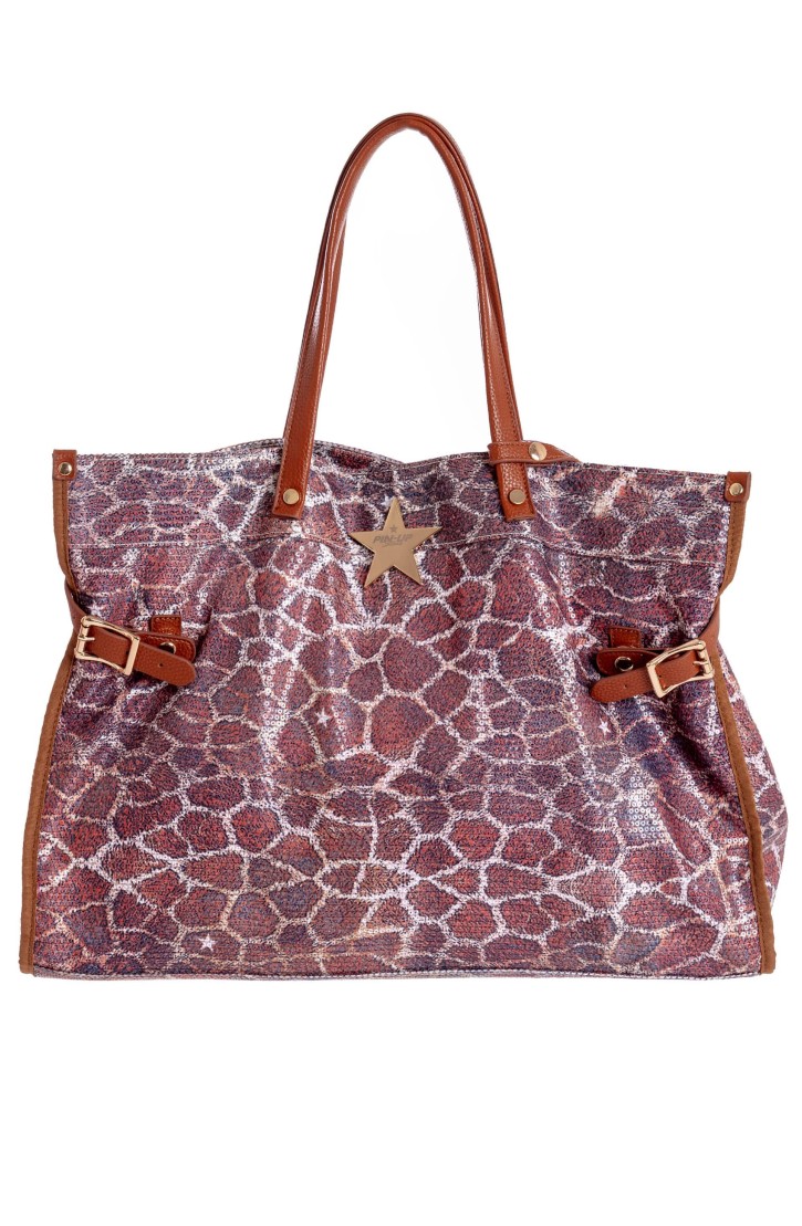 BORSA GRANDE PAILLETTES STAMPA GIRAFFA
