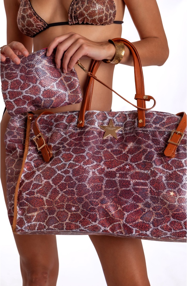 GIRAFFE PRINT LARGE SEQUIN BAG