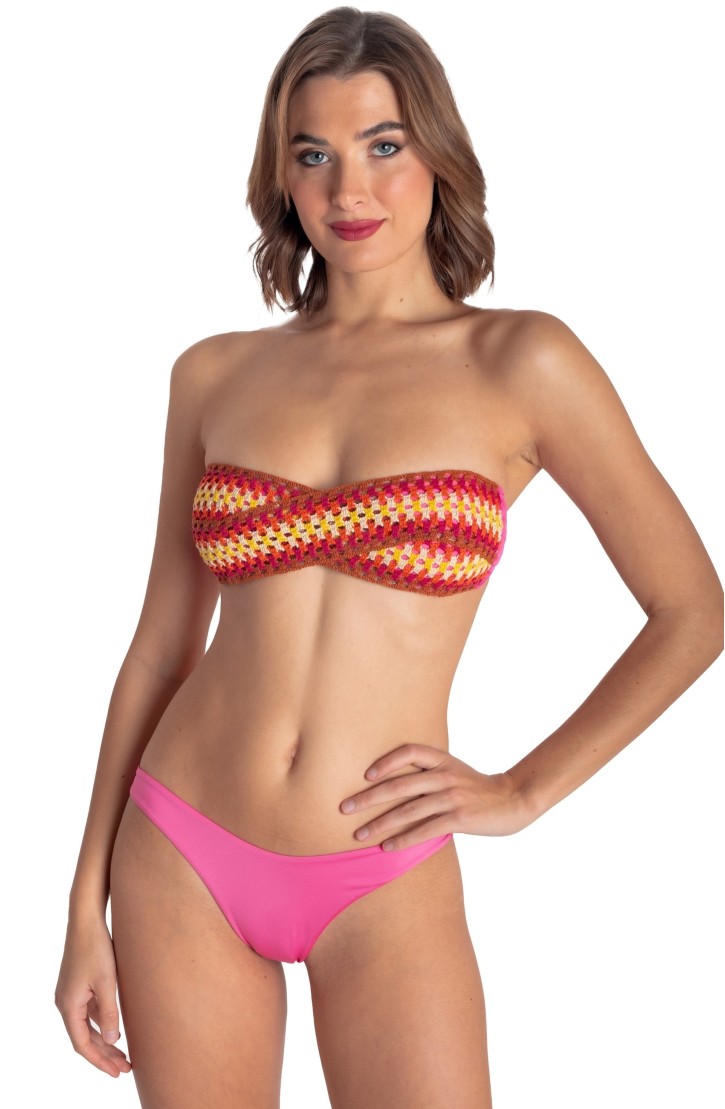 PADDED BANDEAU BIKINI WITH CROCHET TRIMMINGS