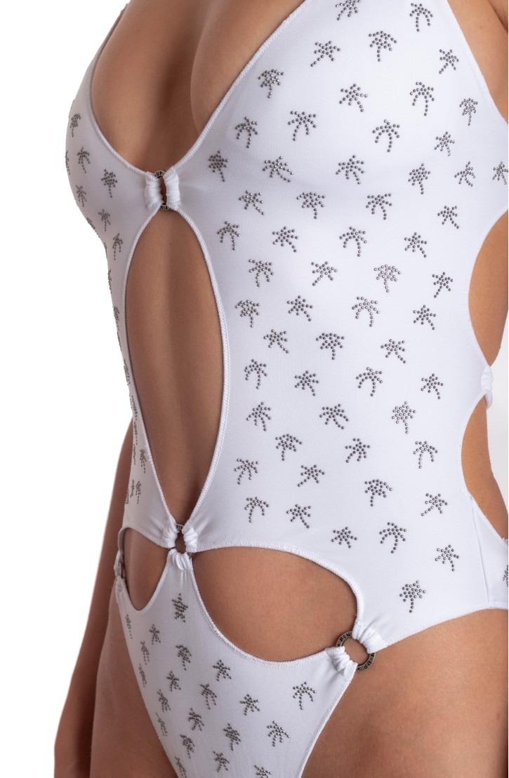 PADDED ONE-PIECE SWIMSUIT WITH MICRO PALM STUDS